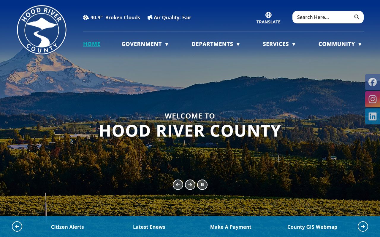 Hood River County official website for birth records
