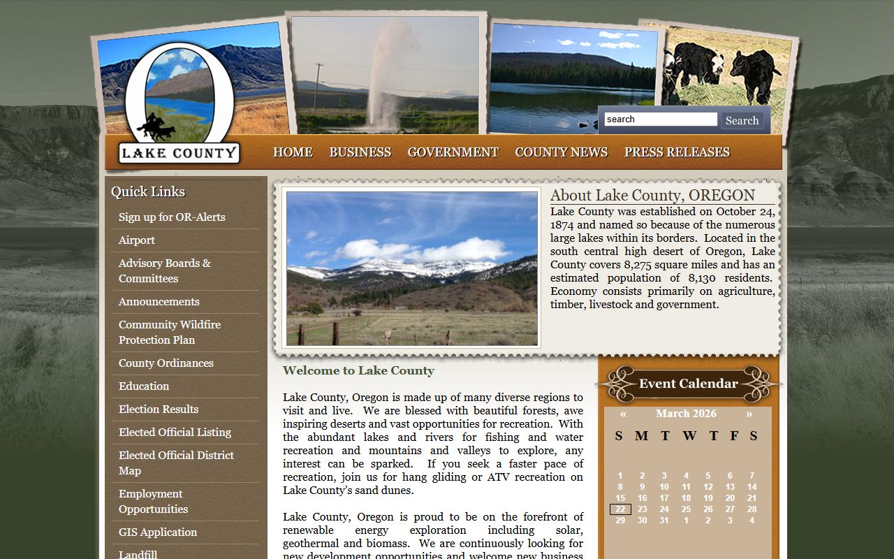 Lake County official website for birth records in Lakeview Oregon