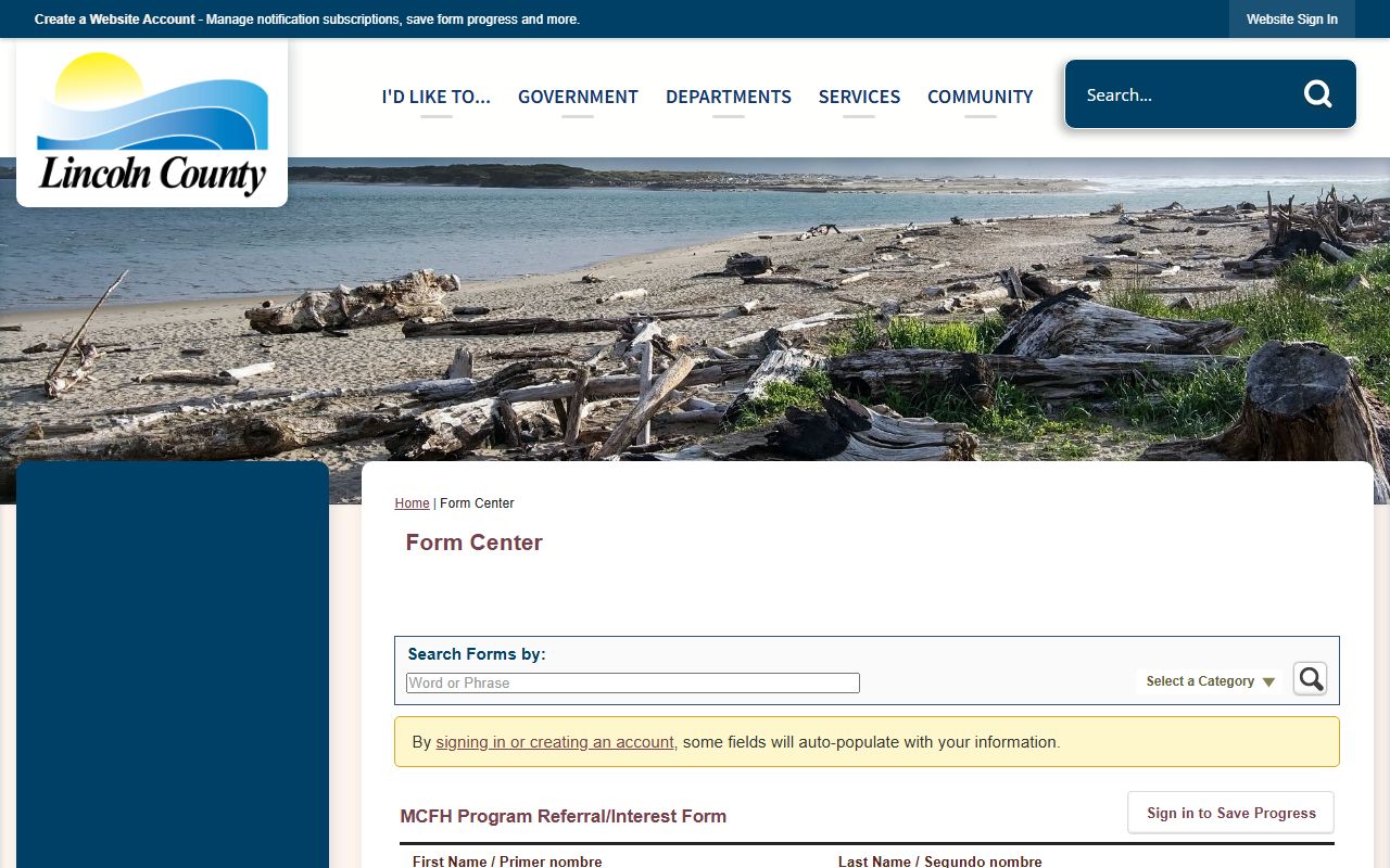 Lincoln County online vital records request form for birth certificates