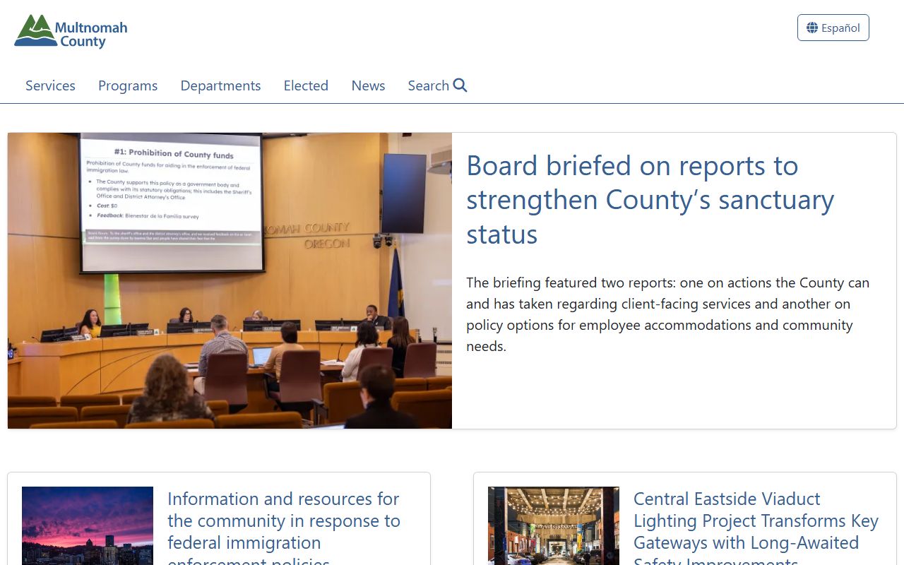Multnomah County official website homepage with links to government services