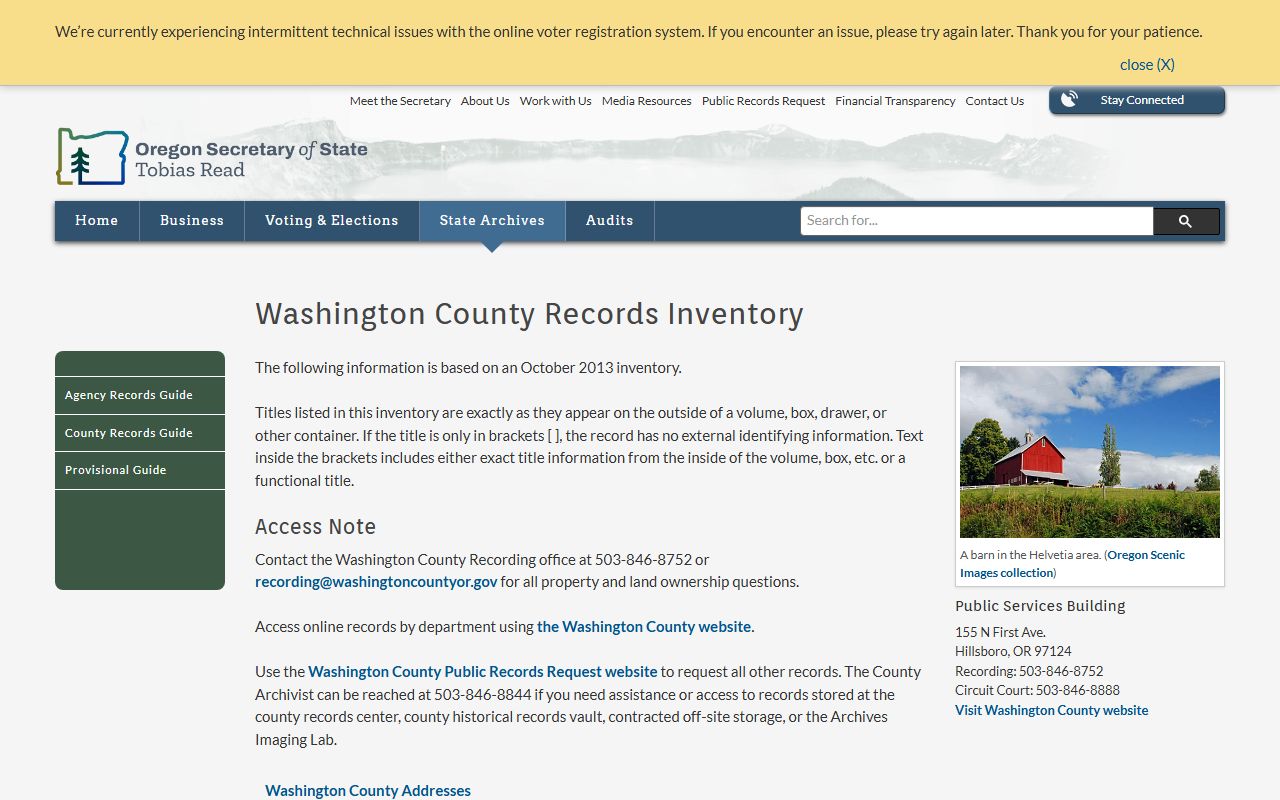 Oregon State Archives Washington County birth records historical inventory