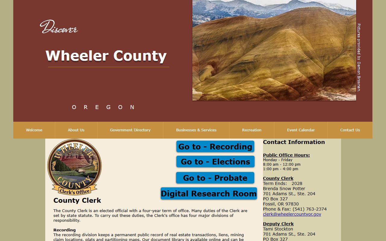 Wheeler County Clerk office Fossil Oregon birth records services