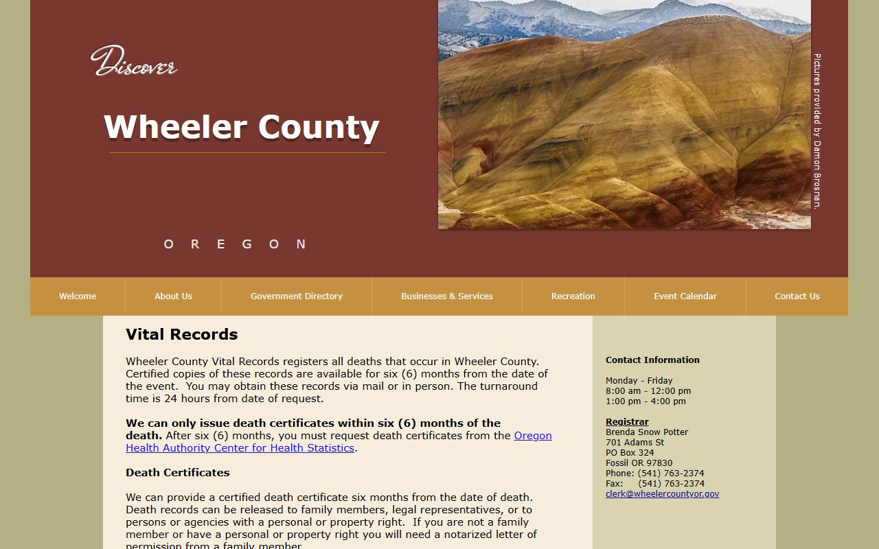Wheeler County vital records page Fossil Oregon birth records