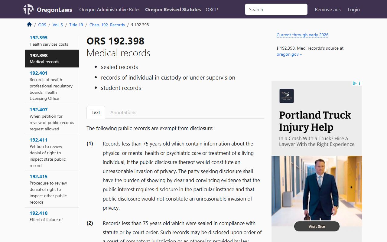 Oregon medical records and student records exemptions for birth records
