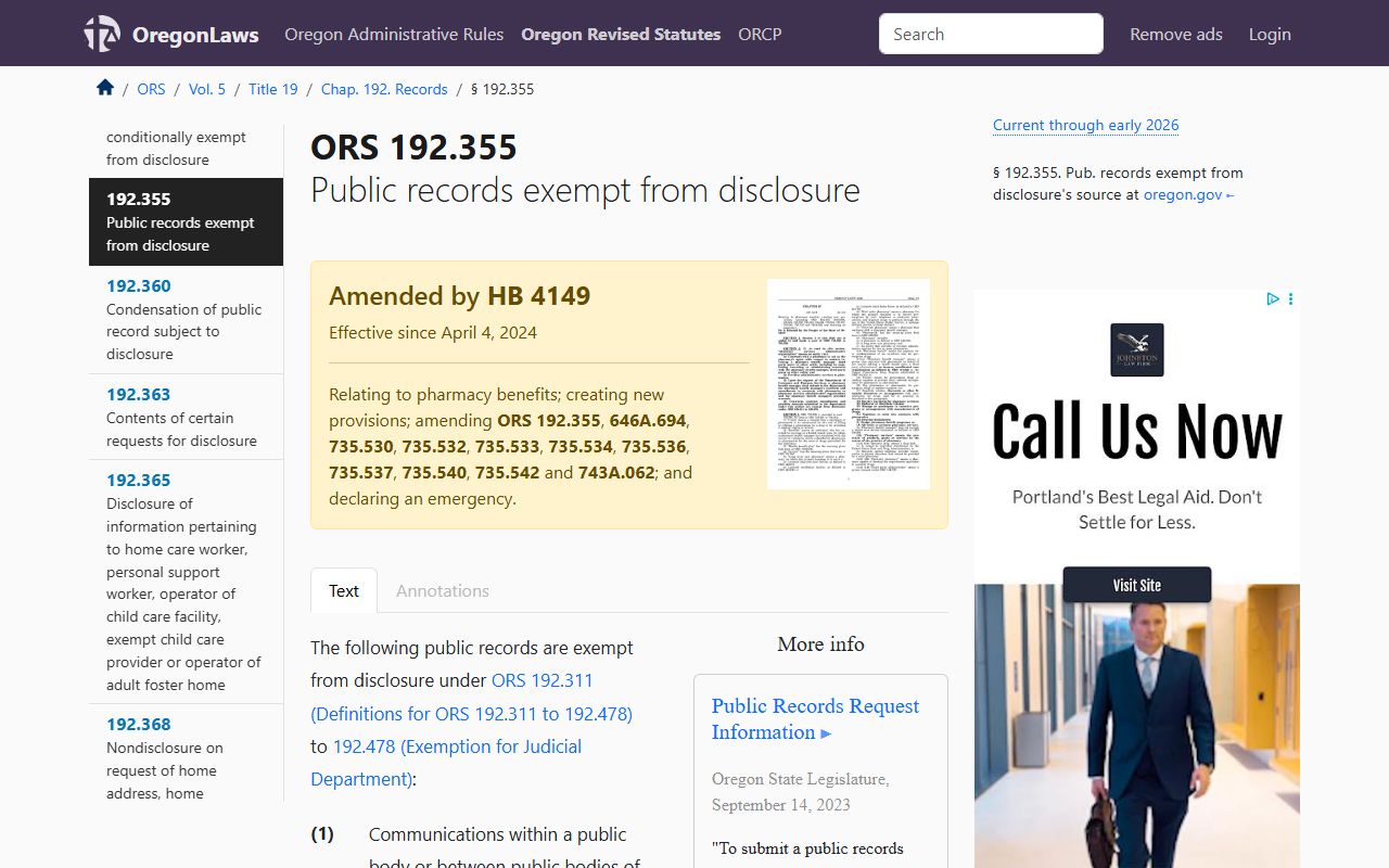 Oregon public records law exemptions affecting birth records