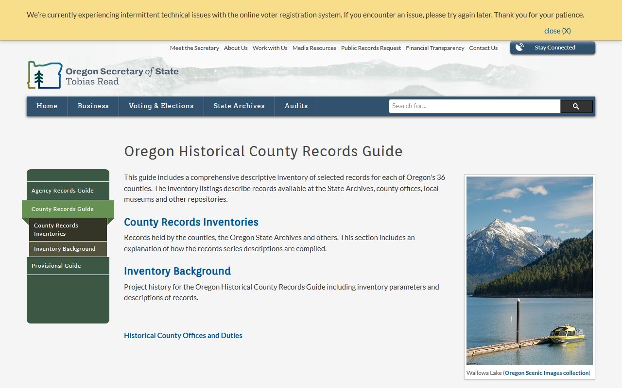 Oregon State Archives county records inventory for birth records